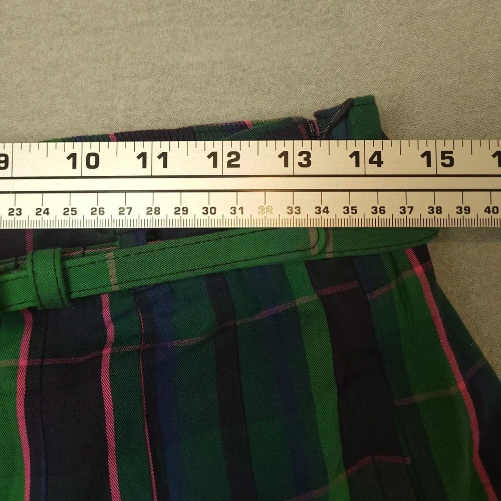 Free Assembly Womens Plaid Pleated Midi Skirt Sz Small Belted Academic Cotton